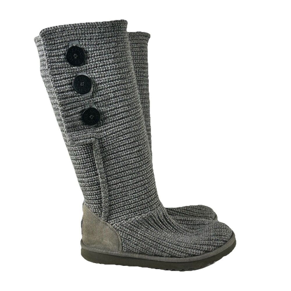 UGG Australia Womens Classic Cardy II Size 9 Gray Knit Sheepskin Tall Boots
